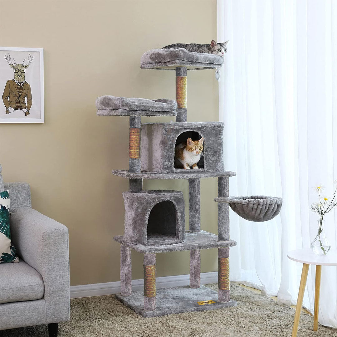 Animalux Arbre à chat 150 cm – Luxe, 2 niches, panier, perchoirs, griffoirs sisal et base renforcée miniature 3