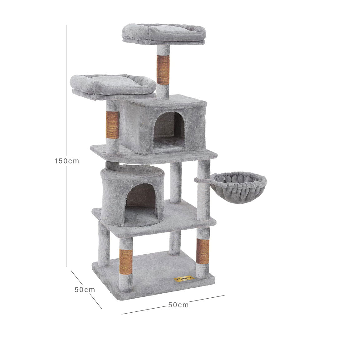 Animalux Arbre à chat 150 cm – Luxe, 2 niches, panier, perchoirs, griffoirs sisal et base renforcée miniature 2