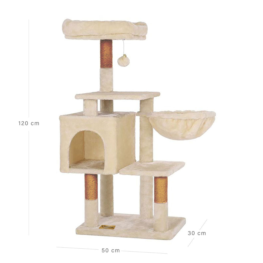 Arbre à chat de luxe en bois naturel – 120 cm-Beige miniature 5
