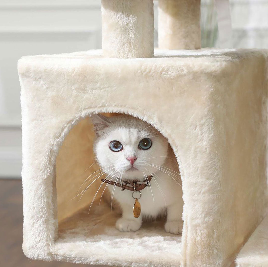 Arbre à chat de luxe en bois naturel – 120 cm-Beige miniature 3