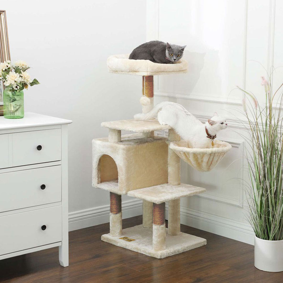 Arbre à chat de luxe en bois naturel – 120 cm-Beige — 1