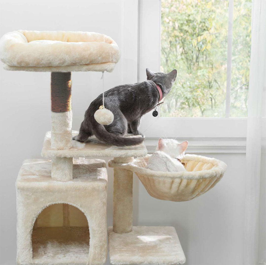 Arbre à chat de luxe en bois naturel – 120 cm-Beige miniature 4