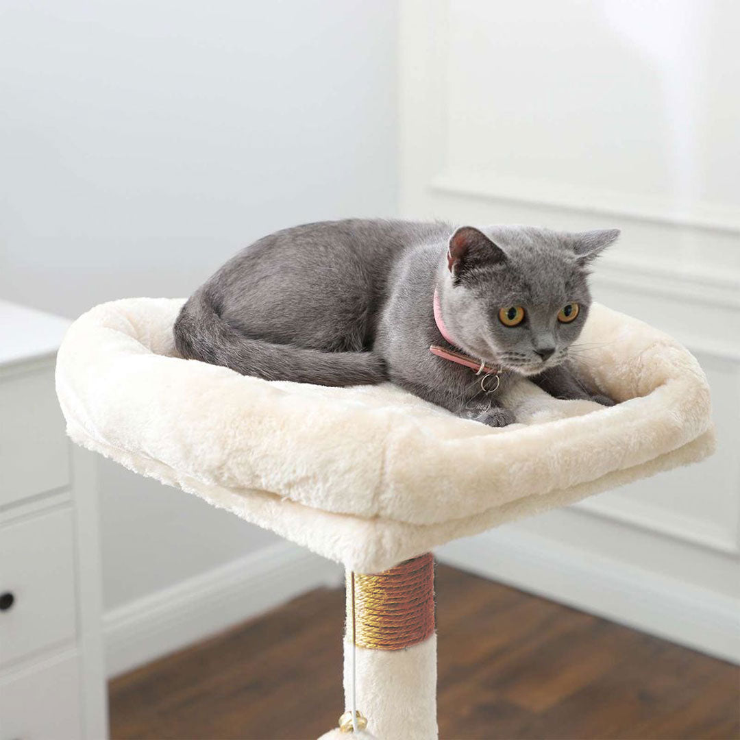 Arbre à chat de luxe en bois naturel – 120 cm-Beige miniature 2