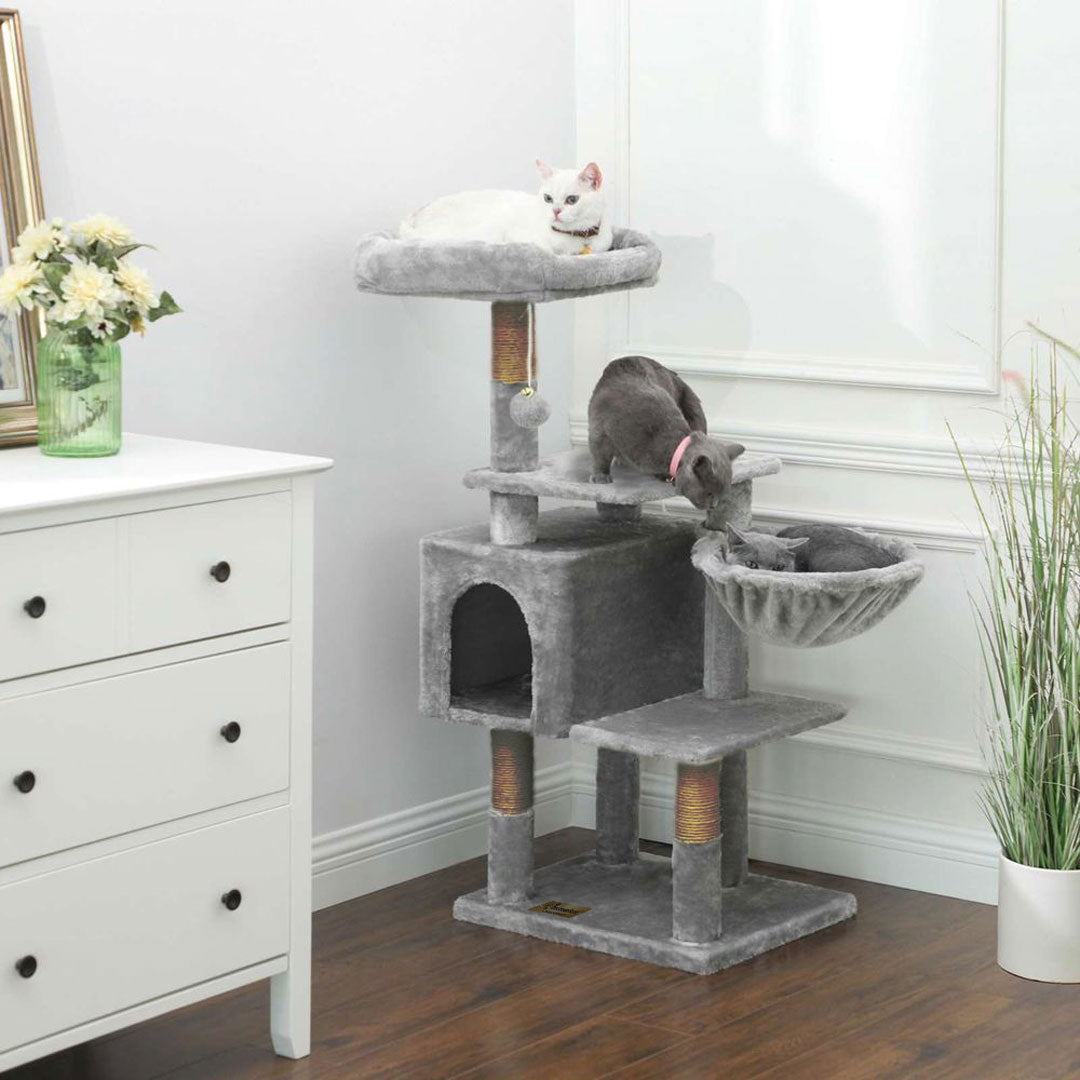 Arbre à chat de luxe en bois naturel – 120 cm-Gris ECO — 1