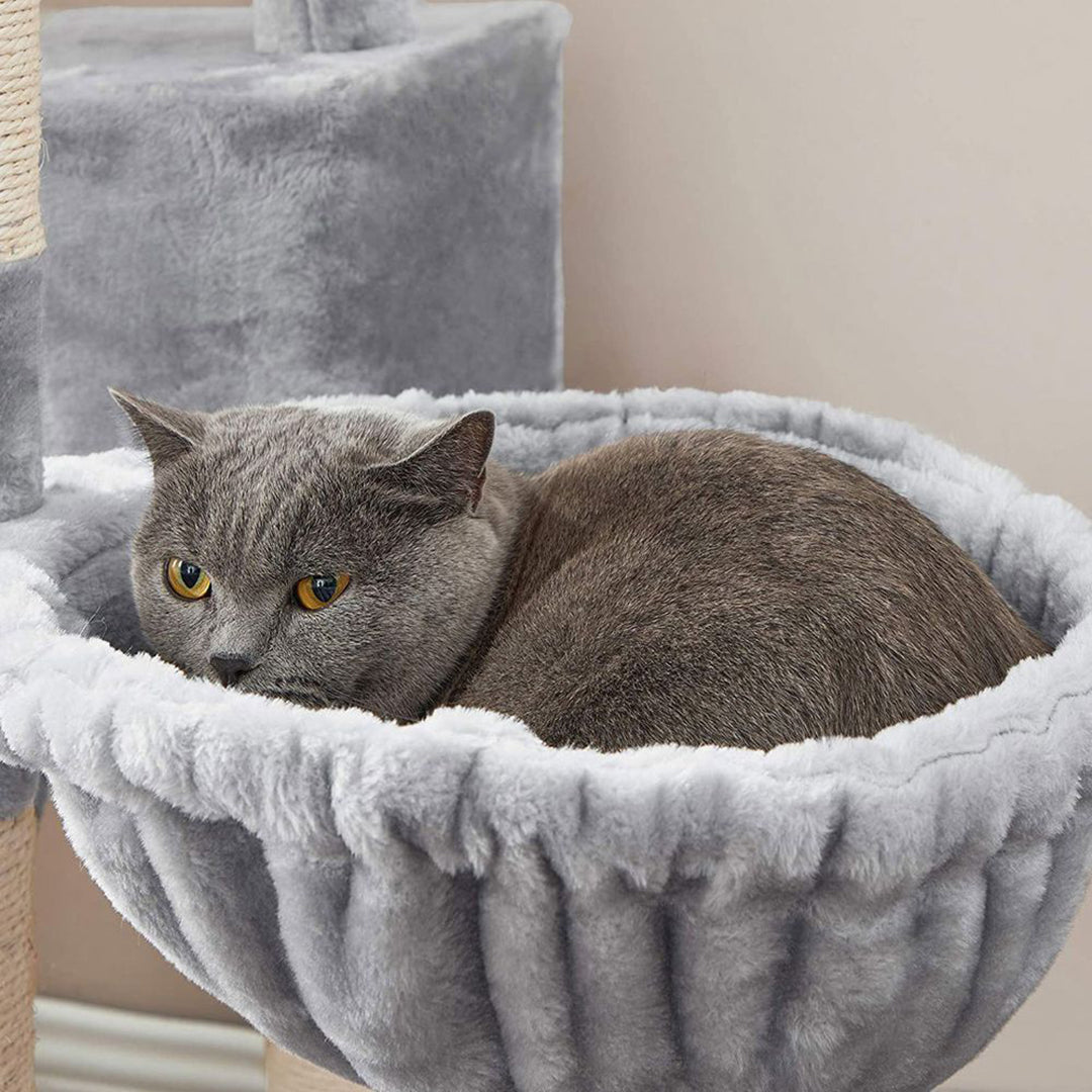 Arbre à chat de luxe en bois naturel – 140 cm-Gris miniature 4
