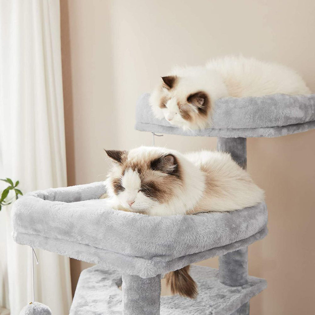 Arbre à chat de luxe en bois naturel – 140 cm-Gris miniature 2