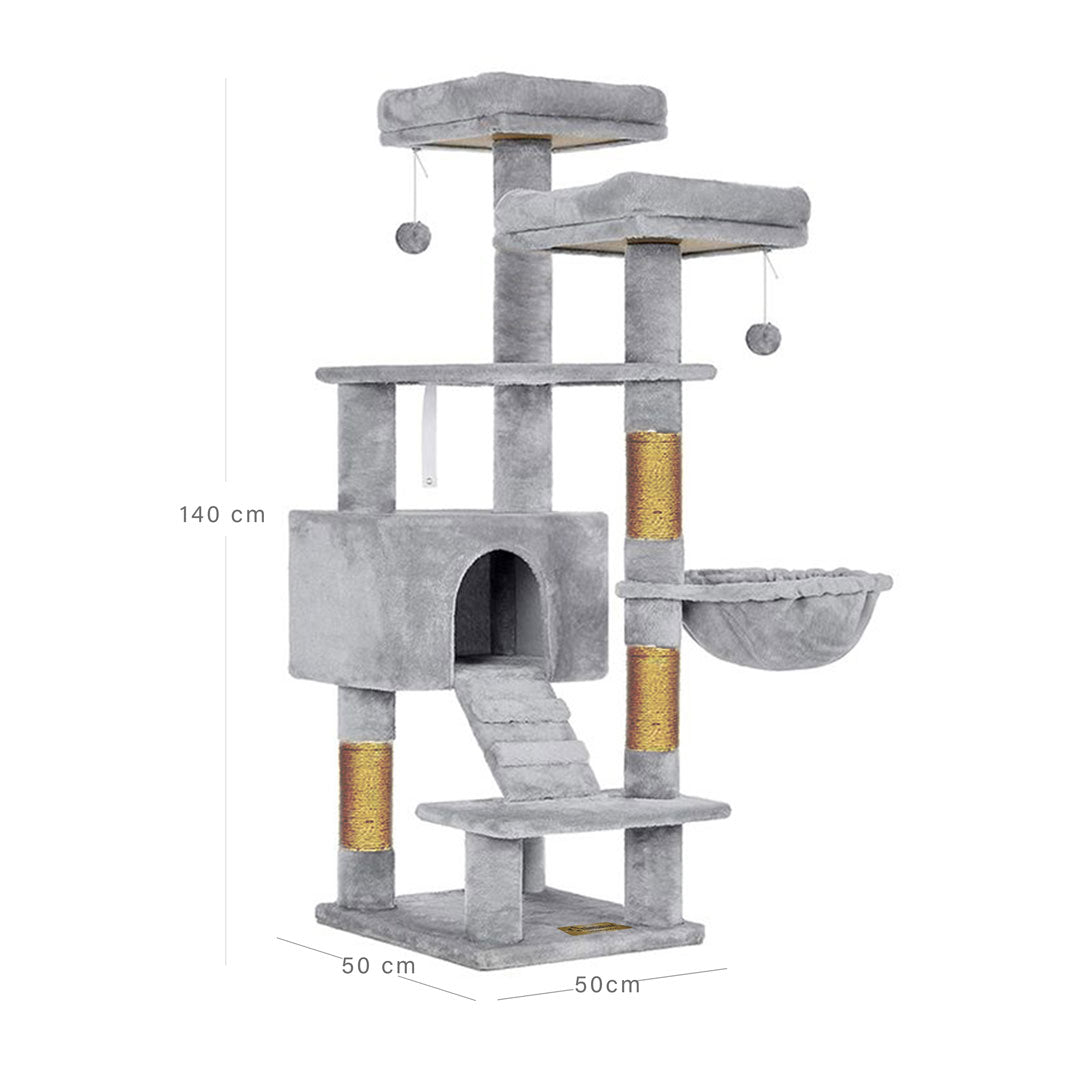 Arbre à chat de luxe en bois naturel – 140 cm-Gris miniature 7