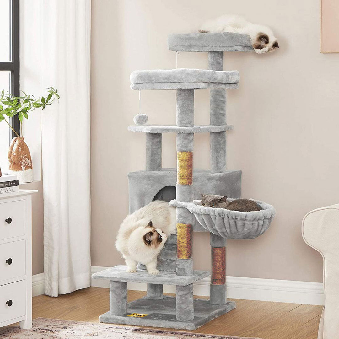 Arbre à chat de luxe en bois naturel – 140 cm-Gris — 1