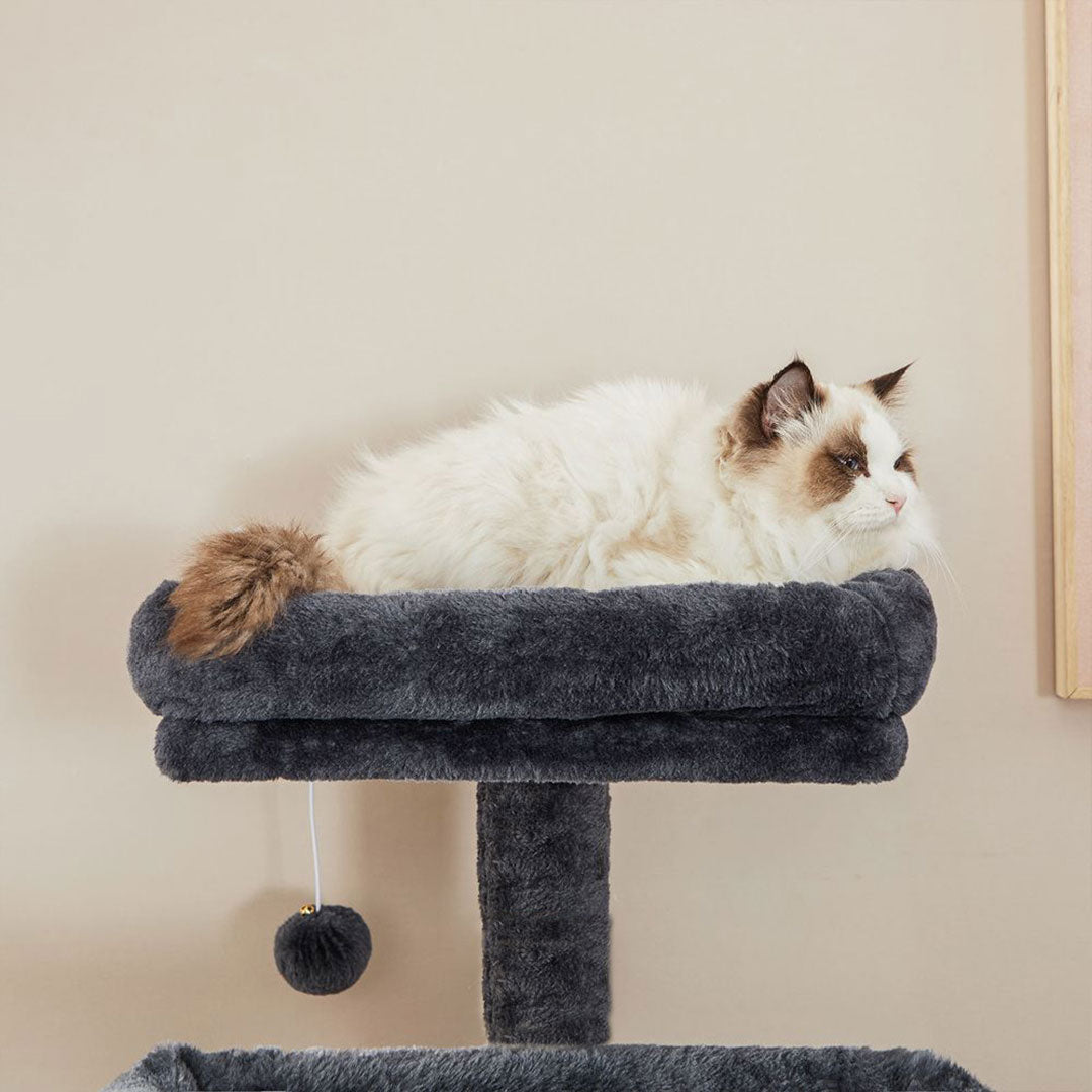 Arbre à chat de luxe en bois naturel – 140 cm-Noire miniature 4