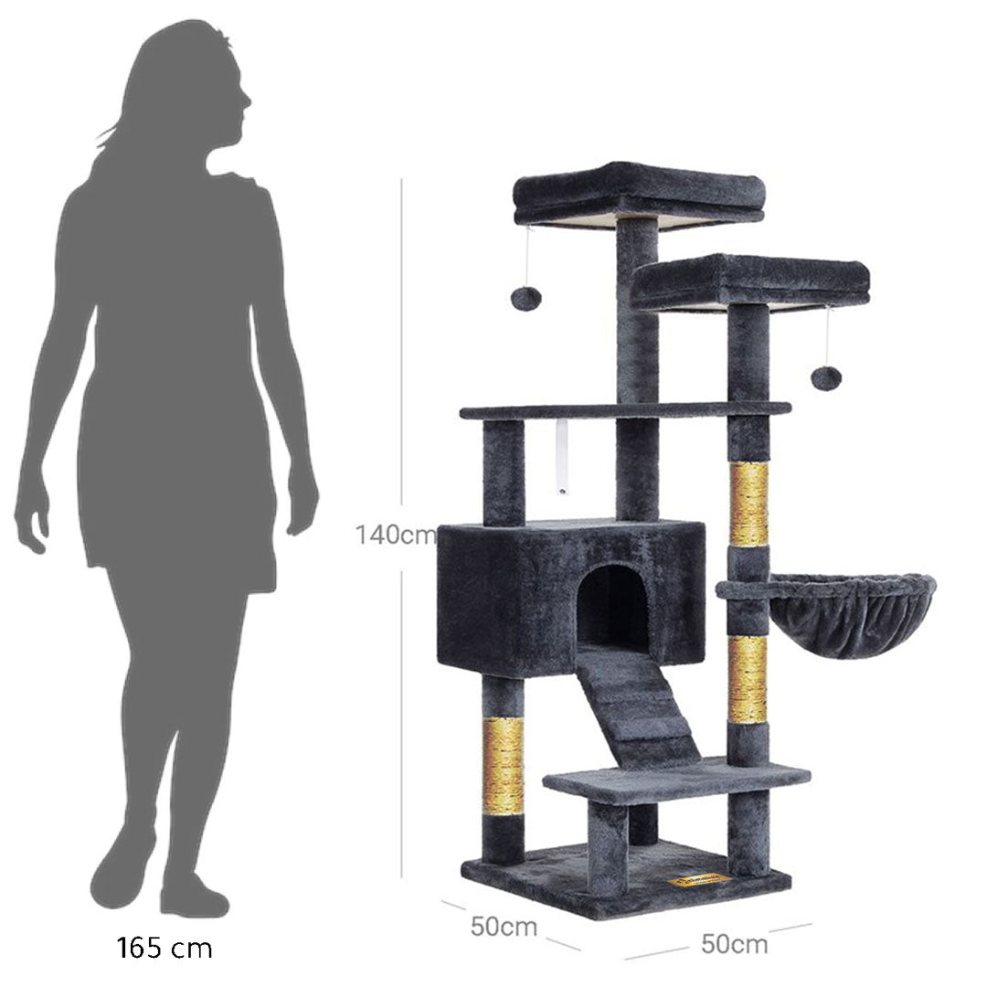 Arbre à chat de luxe en bois naturel – 140 cm-Noire miniature 3