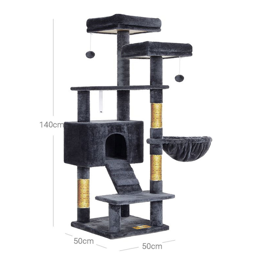 Arbre à chat de luxe en bois naturel – 140 cm-Noire miniature 2