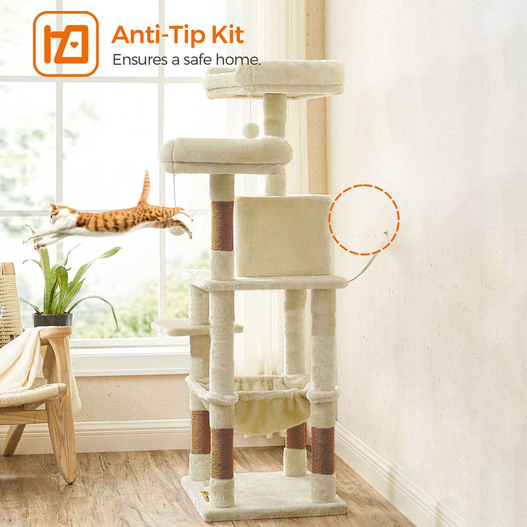 Arbre à chat de luxe en bois naturel – 145 cm-Beige ECO miniature 2