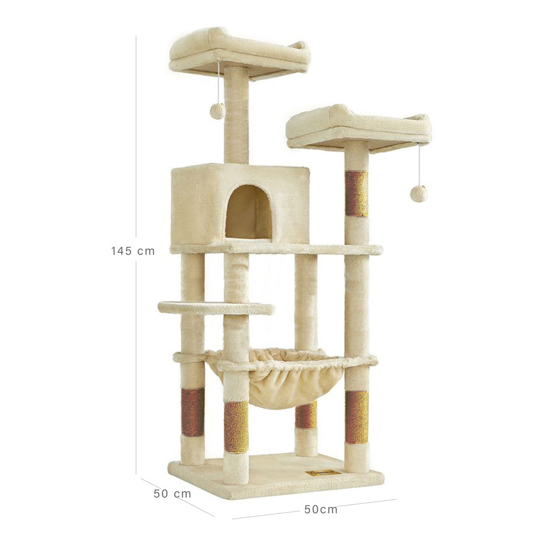 Arbre à chat de luxe en bois naturel – 145 cm-Beige ECO miniature 5