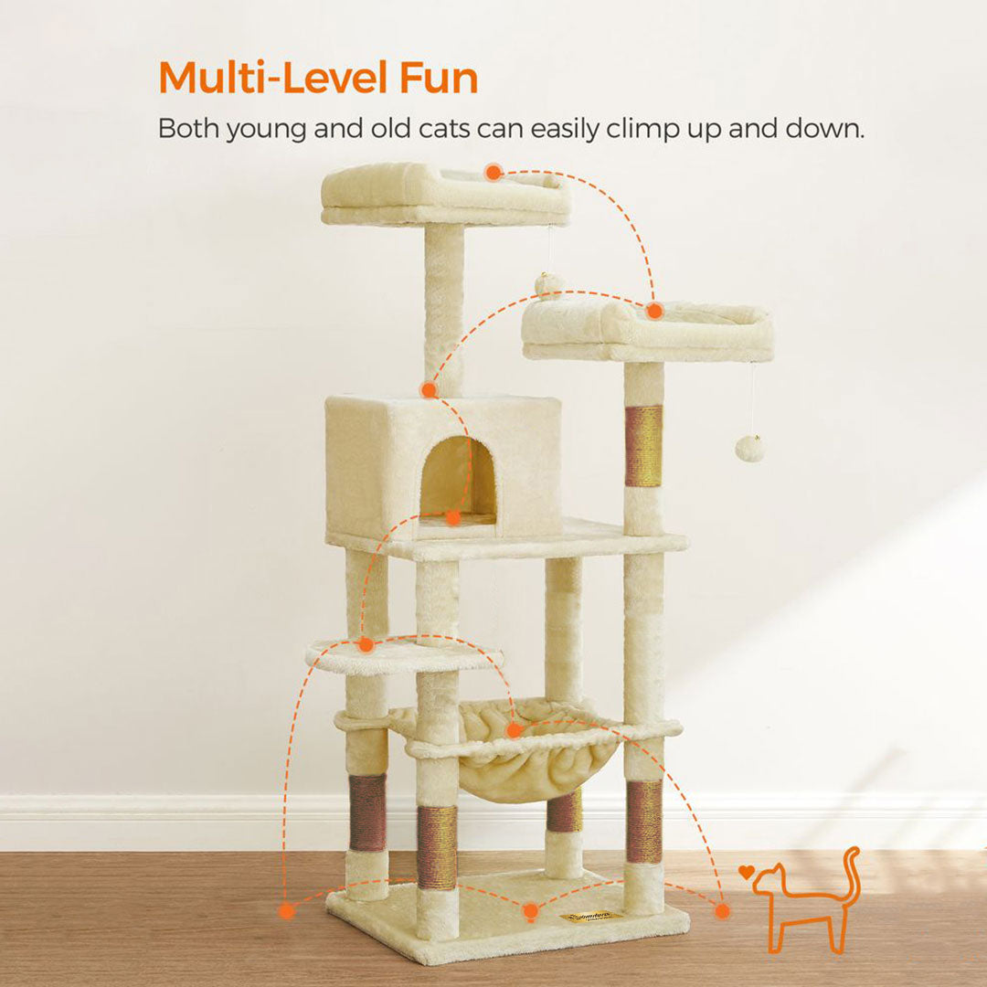 Arbre à chat de luxe en bois naturel – 145 cm-Beige ECO miniature 4
