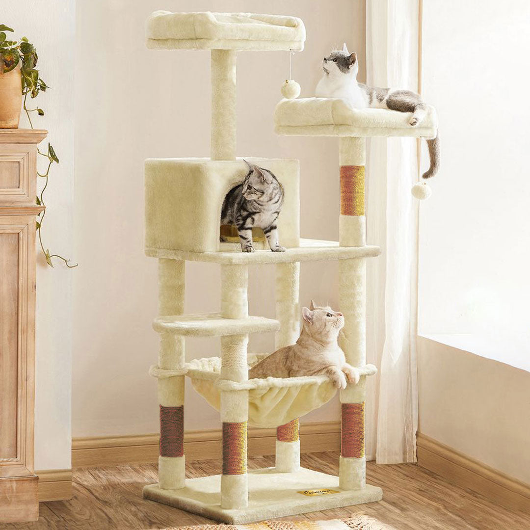 Arbre à chat de luxe en bois naturel – 145 cm-Beige ECO — 1