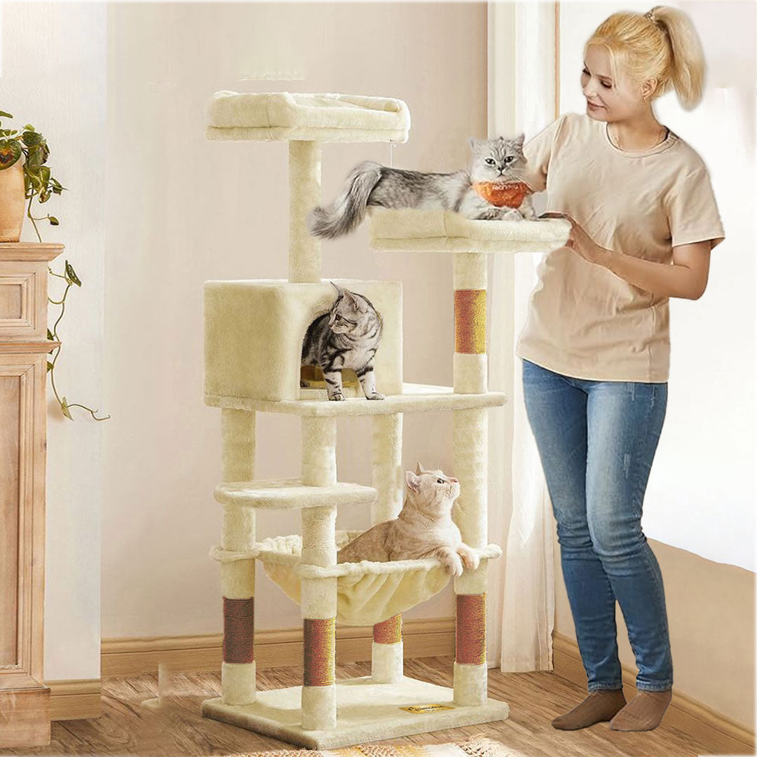 Arbre à chat de luxe en bois naturel – 145 cm-Beige ECO miniature 6