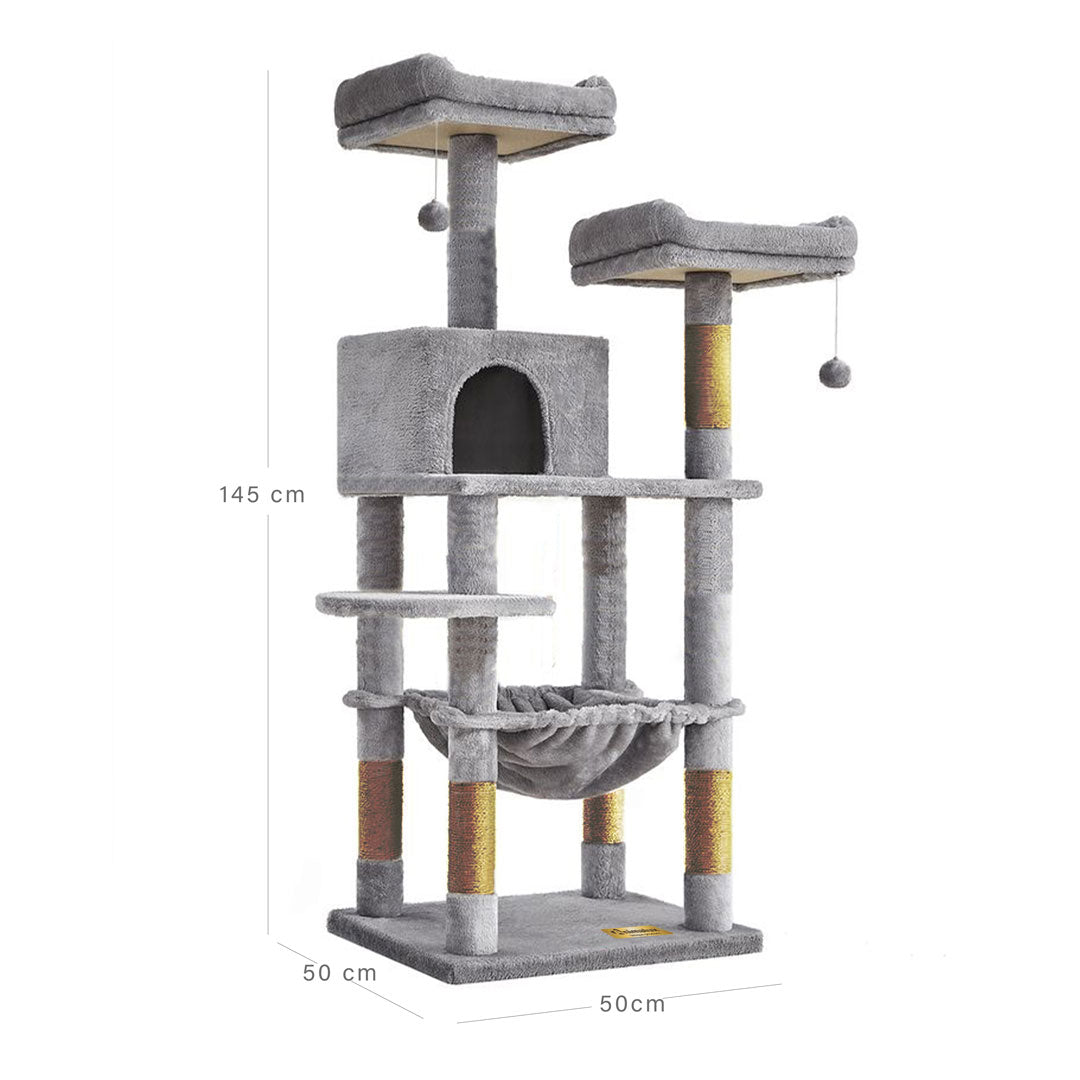 Arbre à chat de luxe en bois naturel – 145 cm-Gris ECO miniature 4