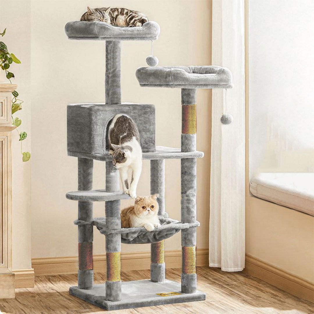 Arbre à chat de luxe en bois naturel – 145 cm-Gris ECO — 1