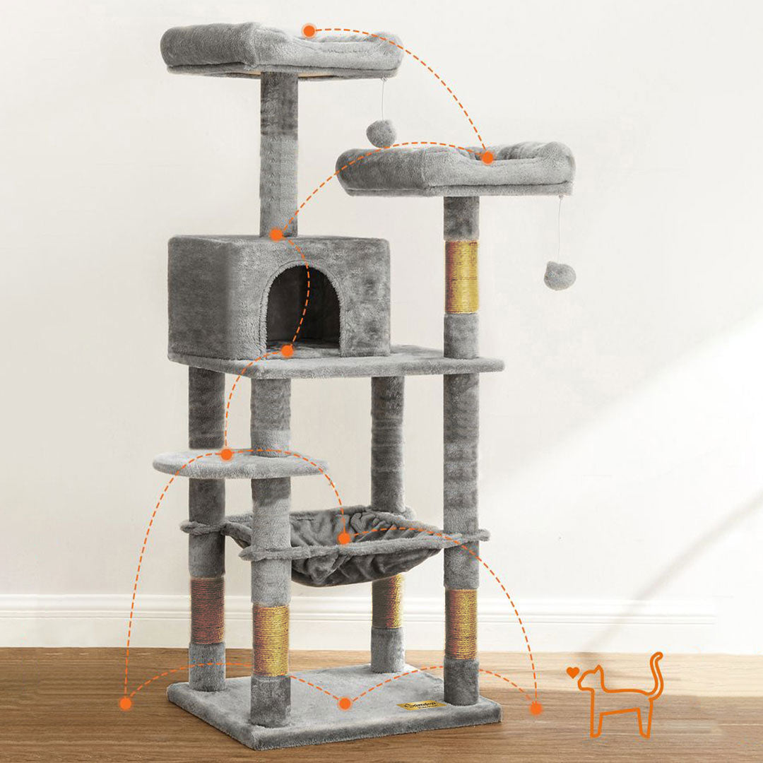 Arbre à chat de luxe en bois naturel – 145 cm-Gris ECO miniature 3