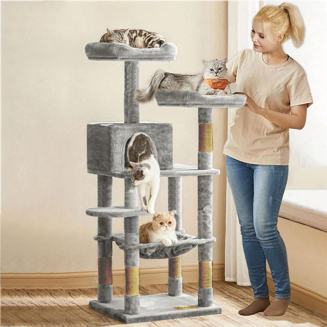 Arbre à chat de luxe en bois naturel – 145 cm-Gris ECO miniature 5