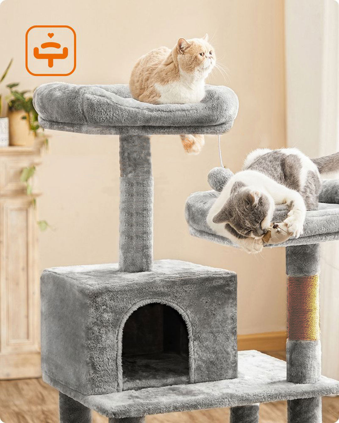 Arbre à chat de luxe en bois naturel – 145 cm-Gris ECO miniature 2