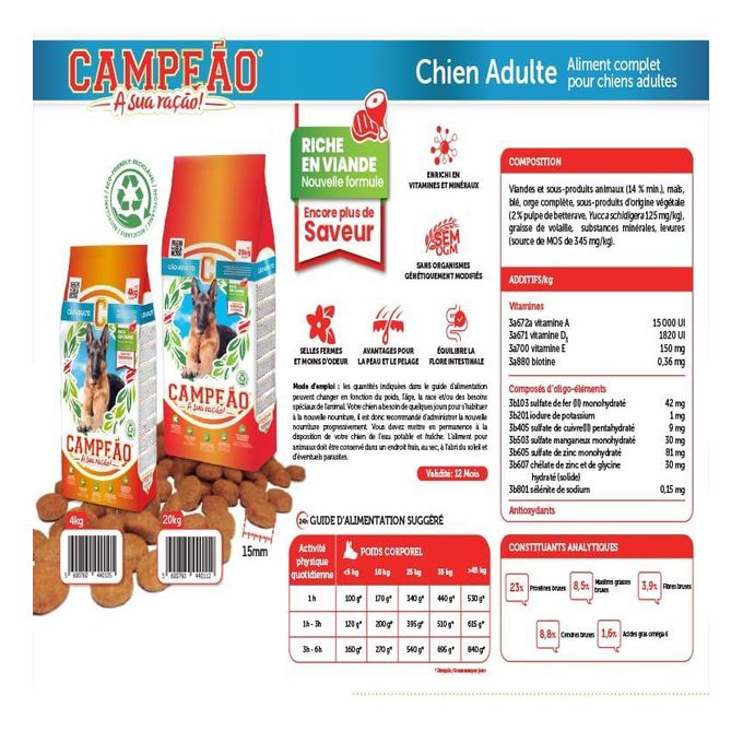 CAMPEÃO Croquettes Pour Chiens Adult 20KG miniature 2