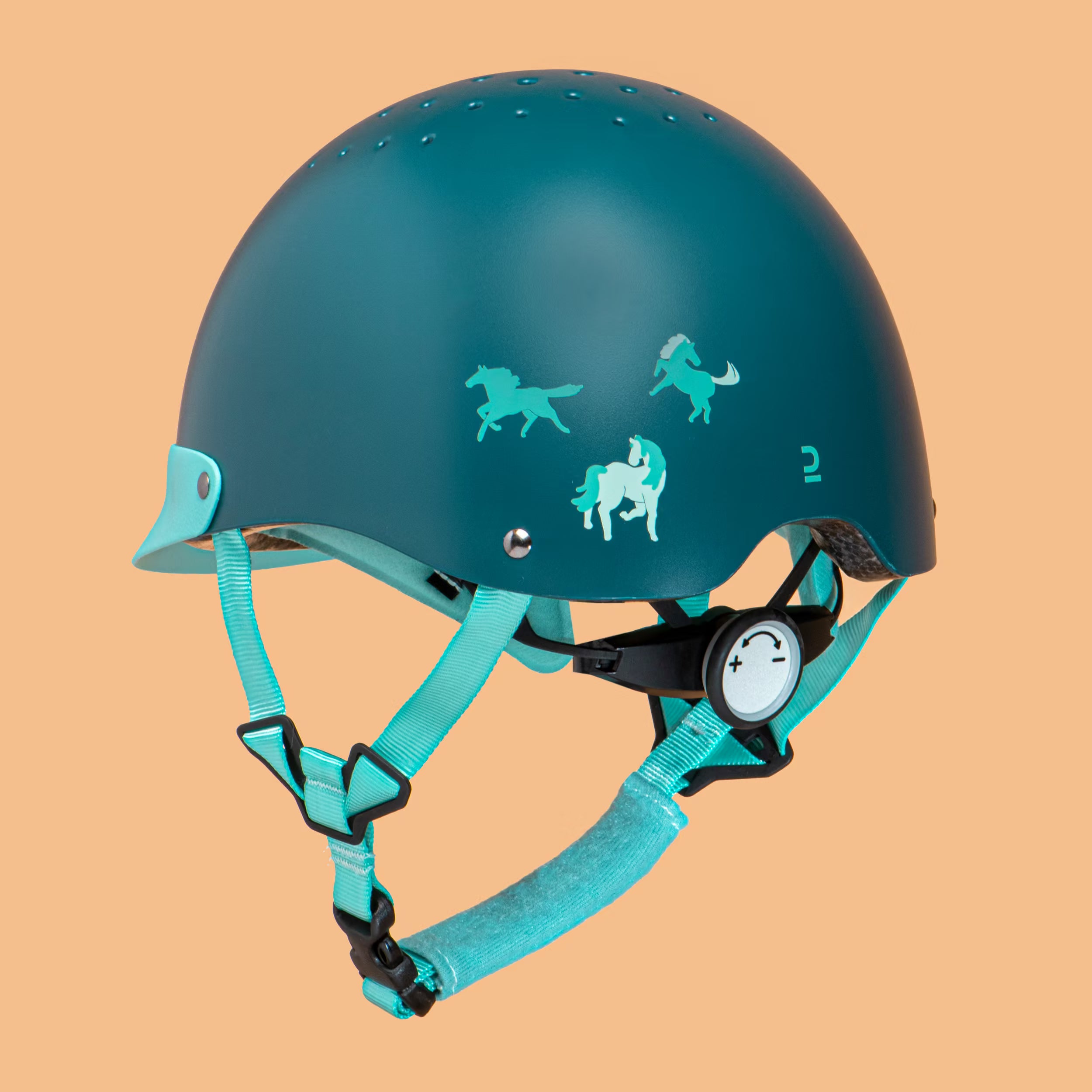 Casque équitation enfant - 100 vert turquoise miniature 2
