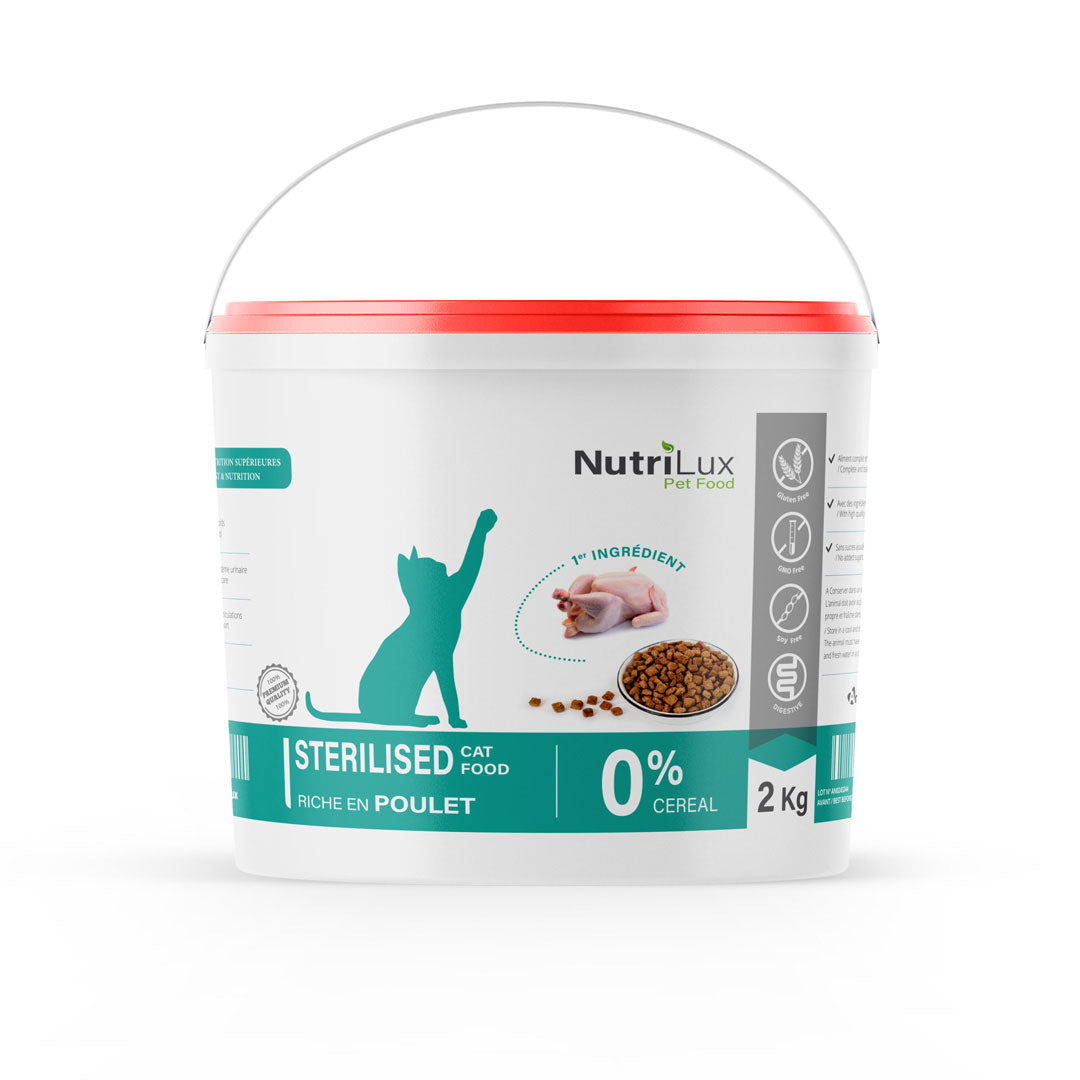 NutriLux Croquettes Chat Stérilisé Poulet 2 kg – 0 % Céréales miniature 2