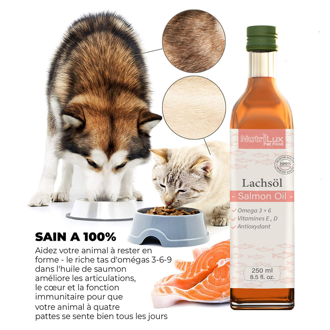 Nutrilux HUILE DE SAUMON BOUTEILLE 250ML POUR CHAT& CHIEN miniature 3