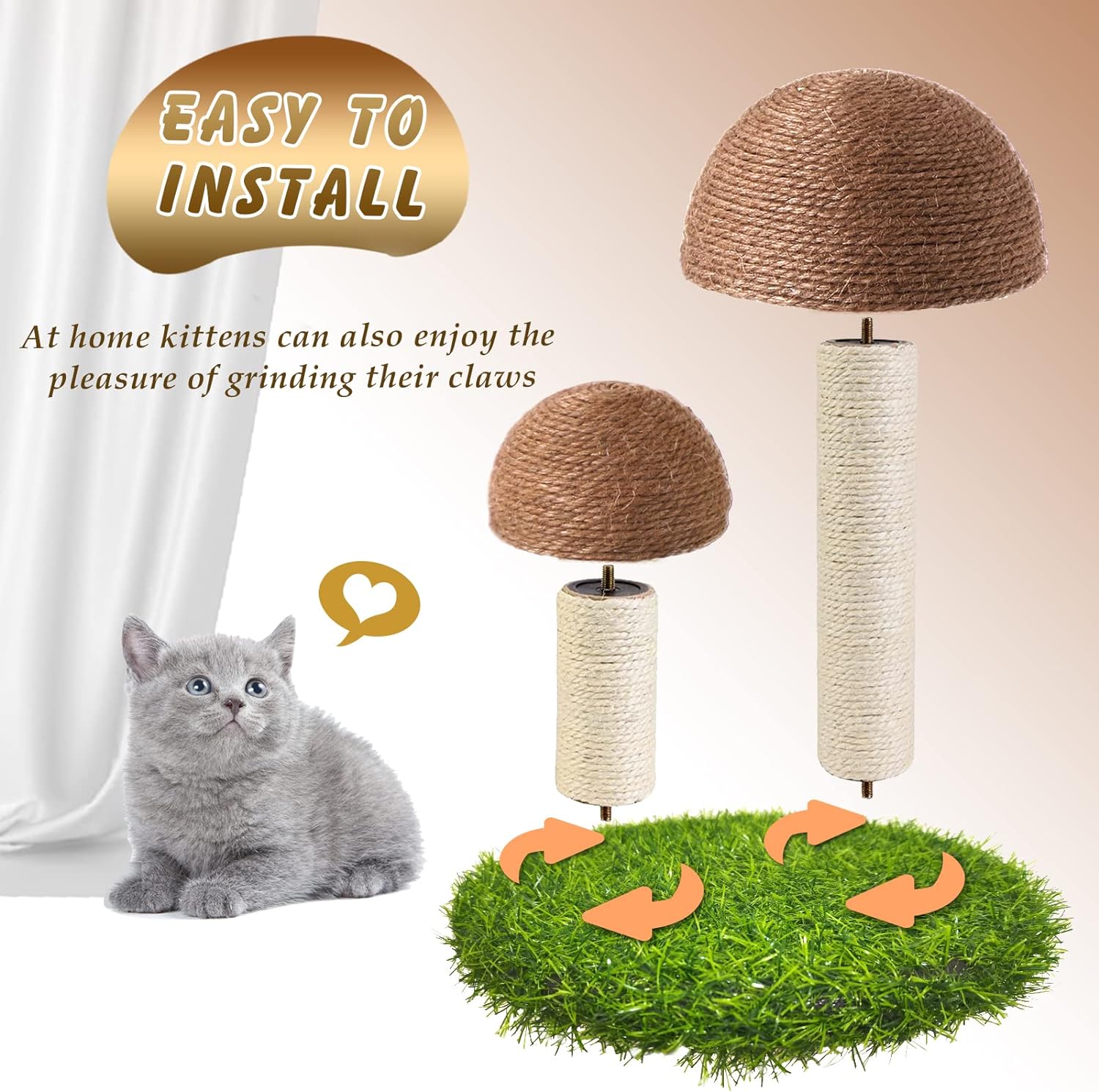Arbre à chat en sisal naturel avec un adorable motif de champignon thumbnail 3