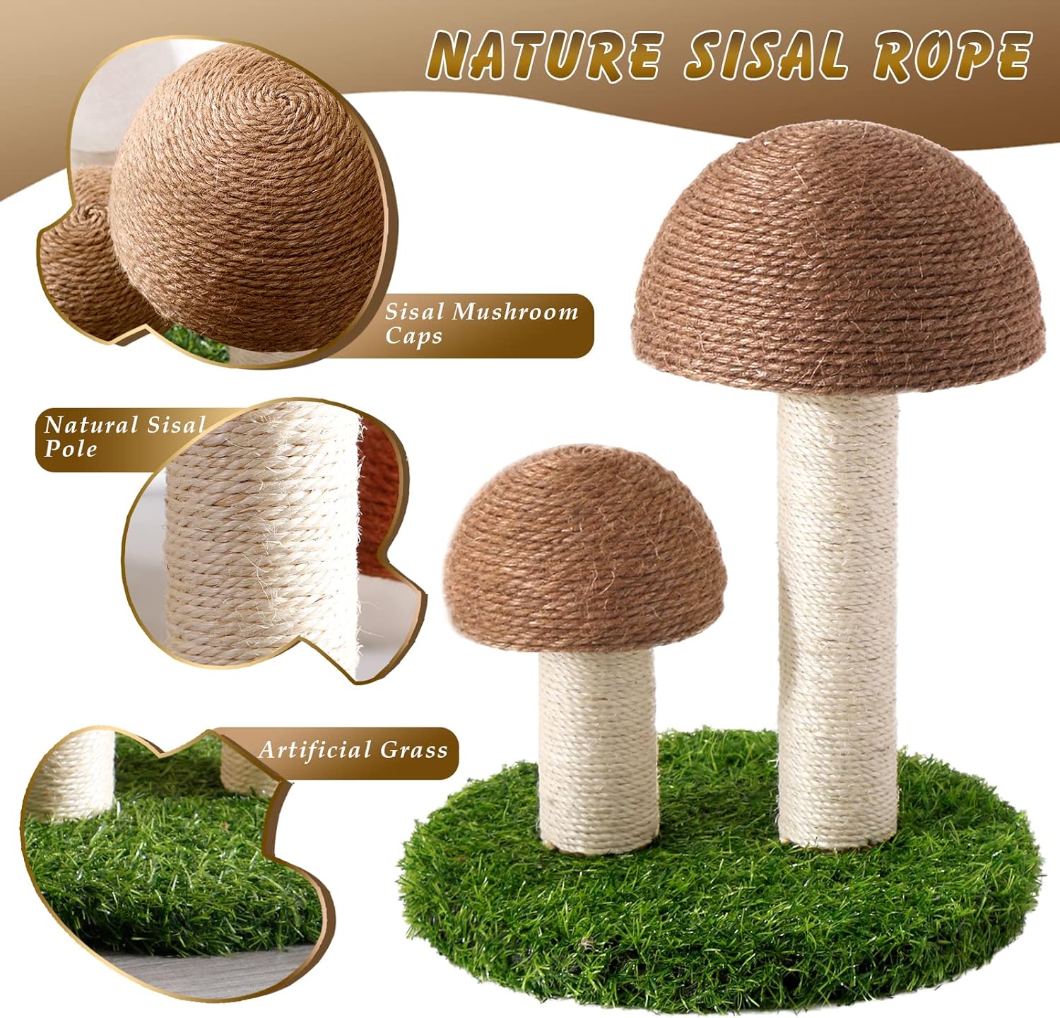 Arbre à chat en sisal naturel avec un adorable motif de champignon thumbnail 4