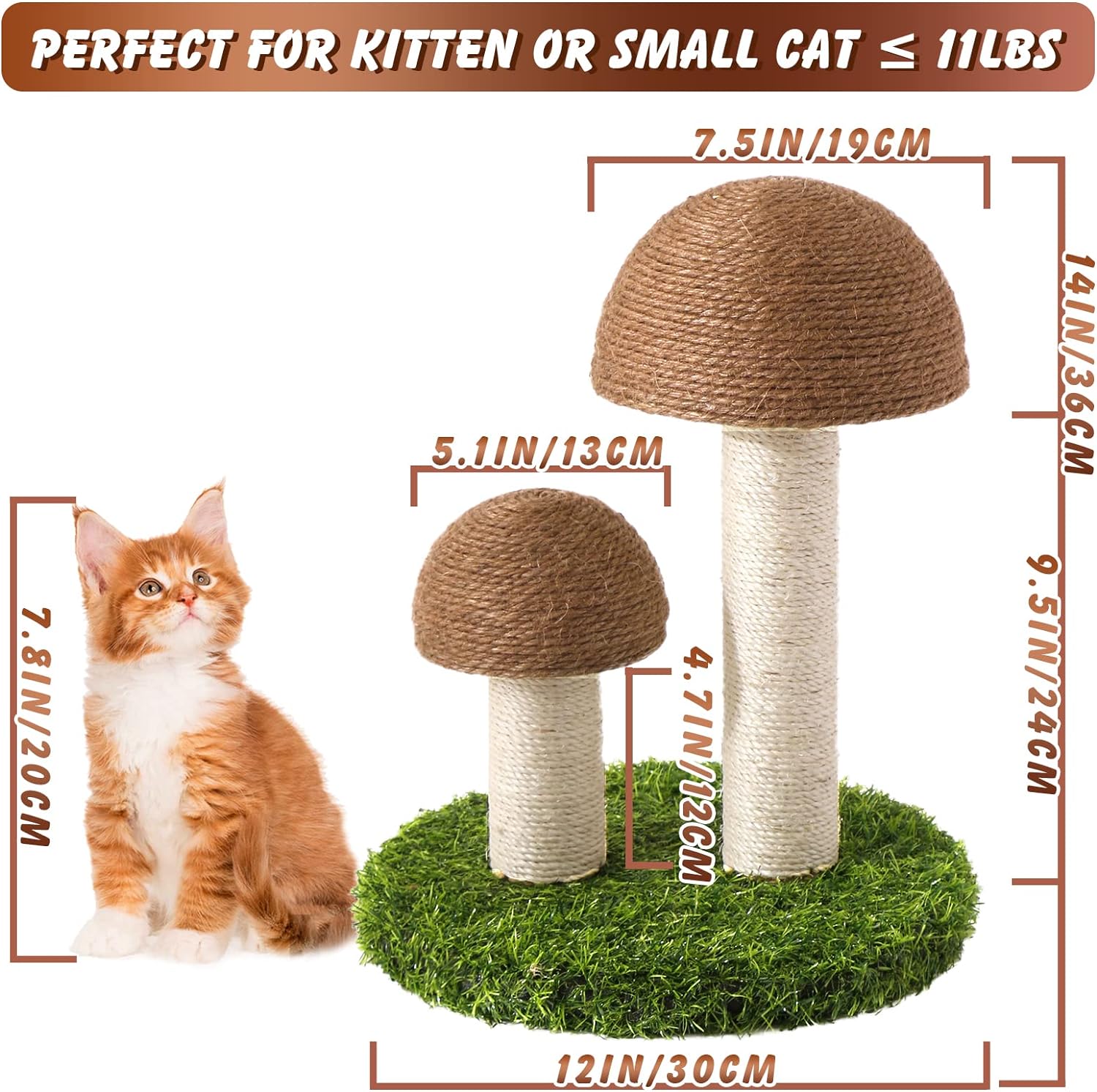 Arbre à chat en sisal naturel avec un adorable motif de champignon thumbnail 5