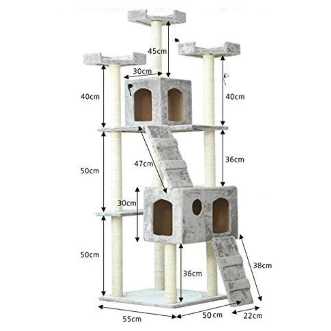 Arbre à Chat 185 cm – Tour Multi-Niveaux en Bois & Rotin thumbnail 3