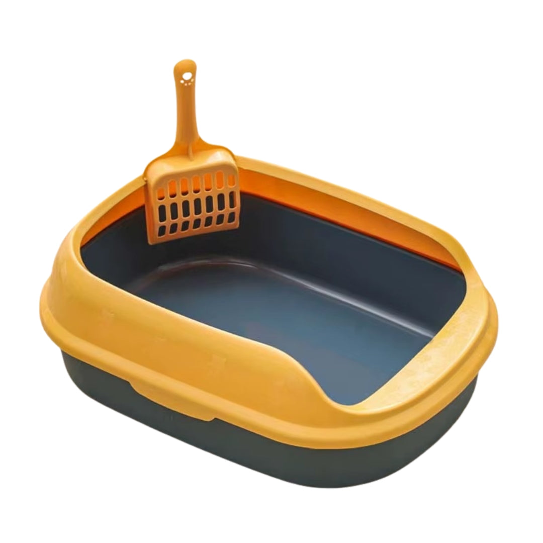 Bac à Litière Ouvert pour Chat – Bord Haut & Pelle Inclus