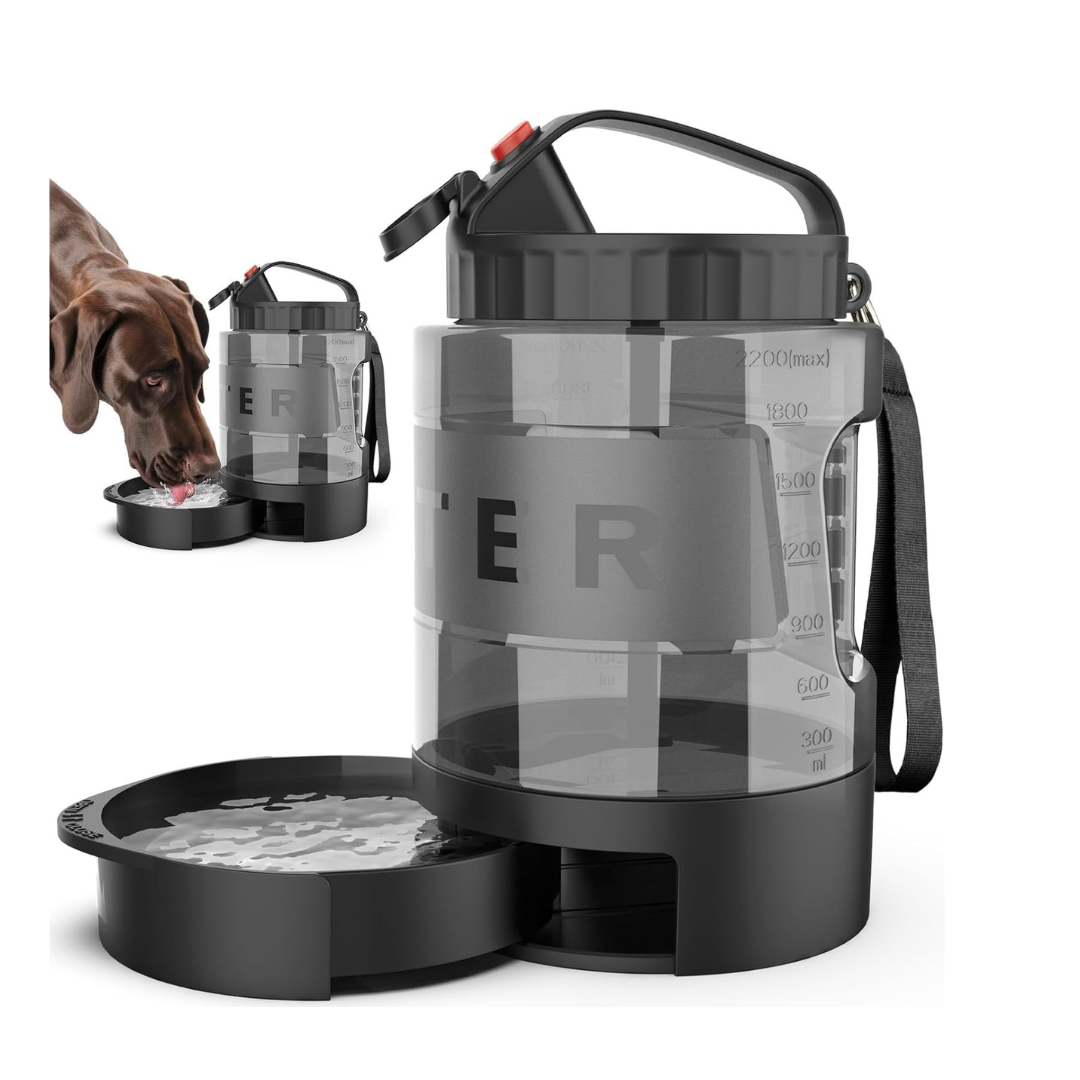Grande Bouteille d’Eau pour Chien 2,2 L – Distributeur Portable avec Gamelle Intégrée - 1