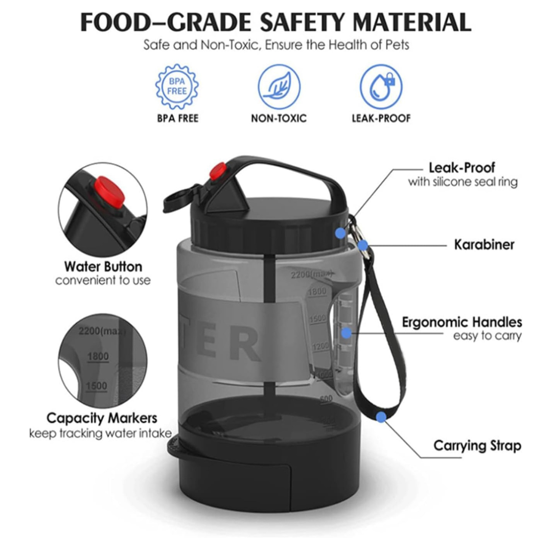 Grande Bouteille d’Eau pour Chien 2,2 L – Distributeur Portable avec Gamelle Intégrée thumbnail 2