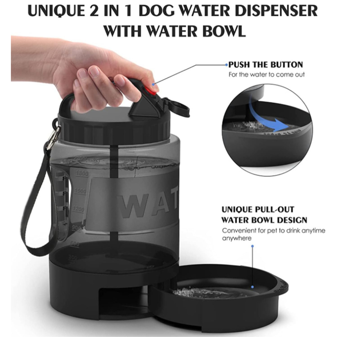 Grande Bouteille d’Eau pour Chien 2,2 L – Distributeur Portable avec Gamelle Intégrée thumbnail 3