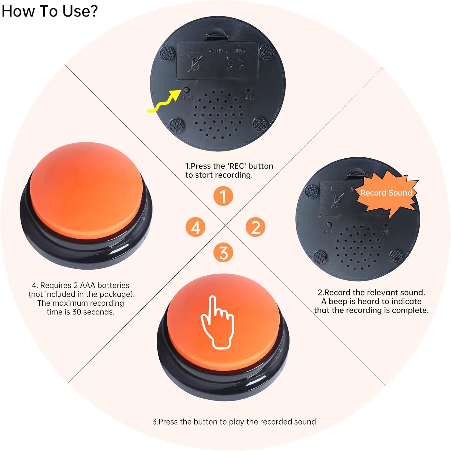 Bouton Vocal d’Entraînement pour Animaux – Enregistrement 30 Sec thumbnail 2