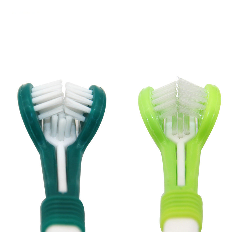 Brosse à dents à trois têtes pour animaux de compagnie – Nettoyage des dents multi-angles pour chiens et chats thumbnail 2