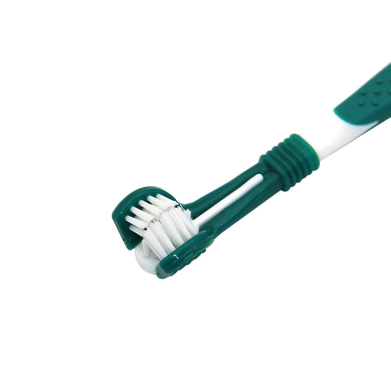 Brosse à dents à trois têtes pour animaux de compagnie – Nettoyage des dents multi-angles pour chiens et chats thumbnail 3