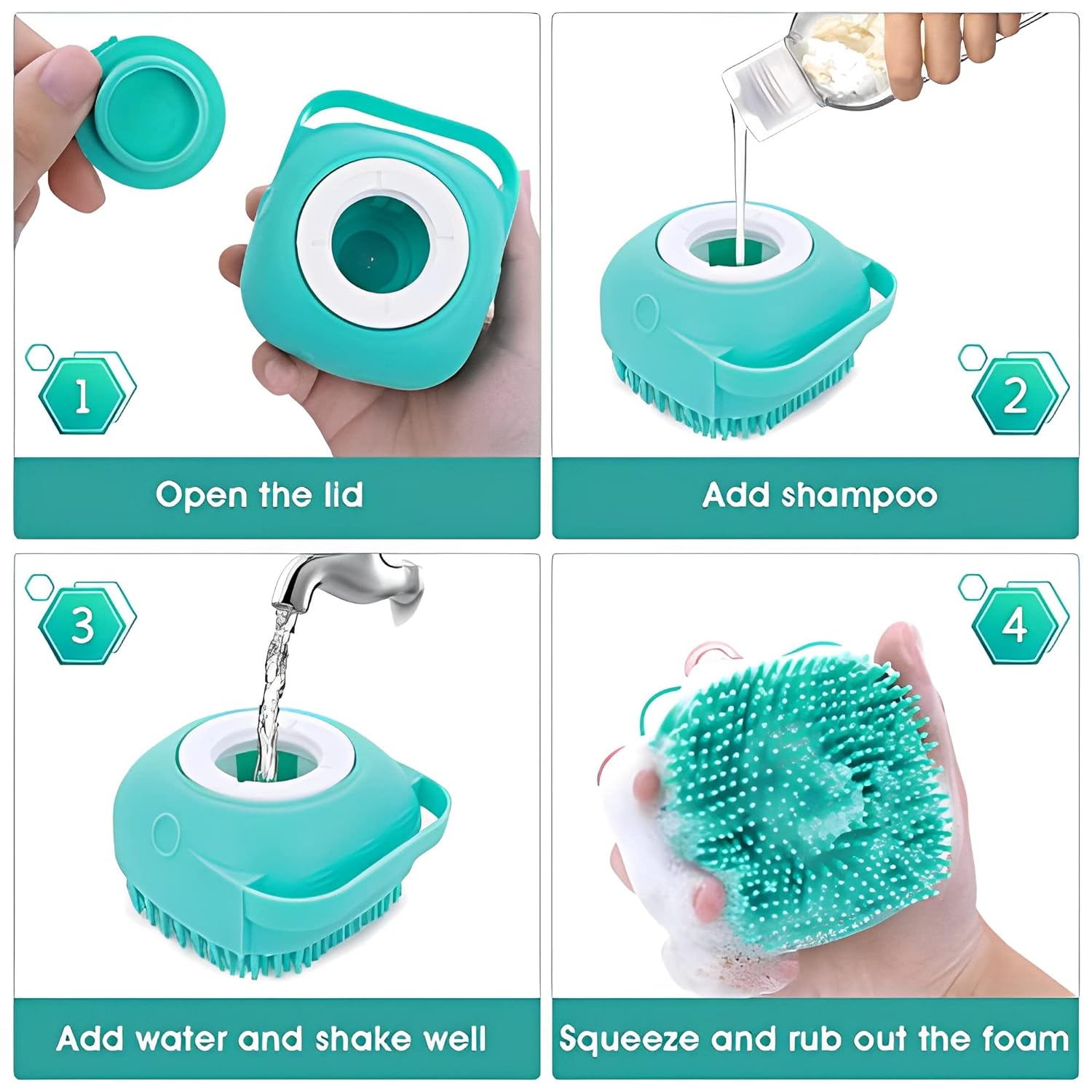 Brosse pour Chat et Chien - Brosse de Bain en Silicone avec Distributeur de Shampoing thumbnail 5