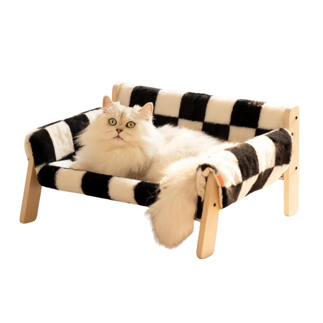 Canapé Élevé pour Chat – Lit en Bois avec Coussin Lavable