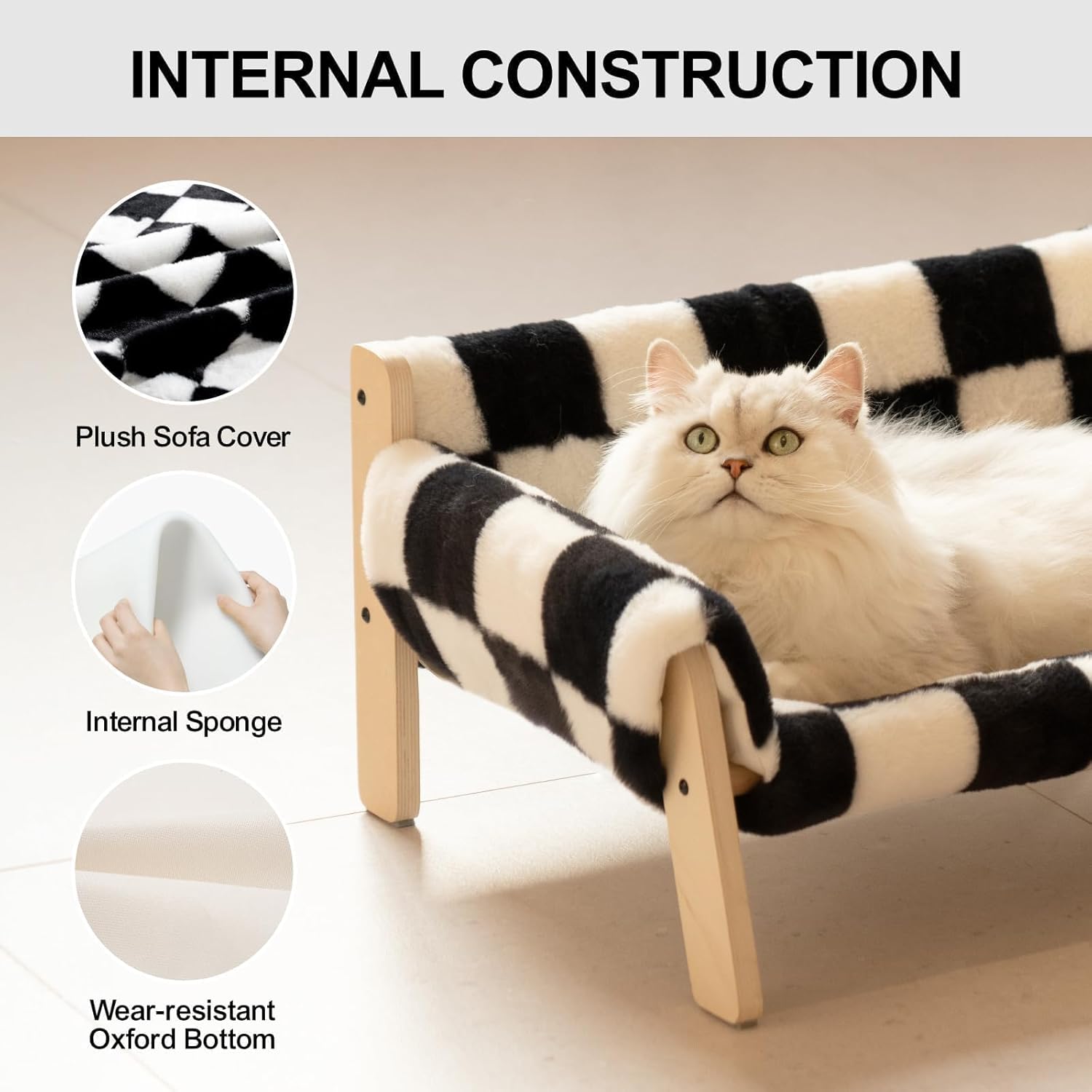 Canapé Élevé pour Chat – Lit en Bois avec Coussin Lavable thumbnail 3