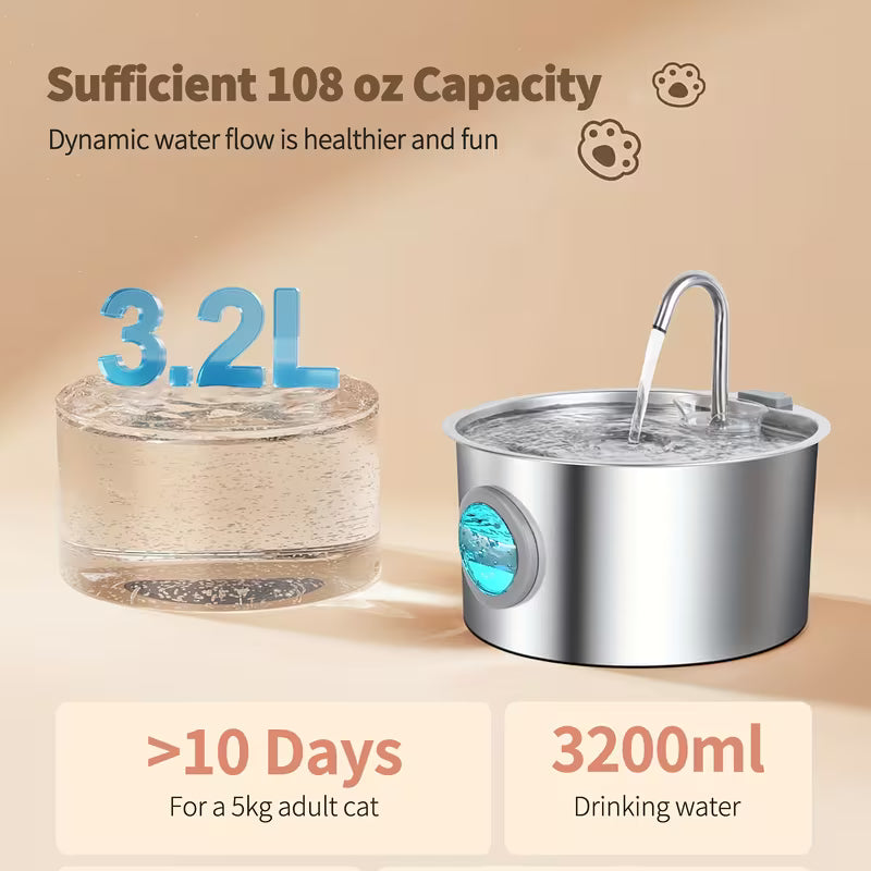Fontaine à Eau pour Animaux en Inox – Distributeur 3,2 L Silencieux thumbnail 2
