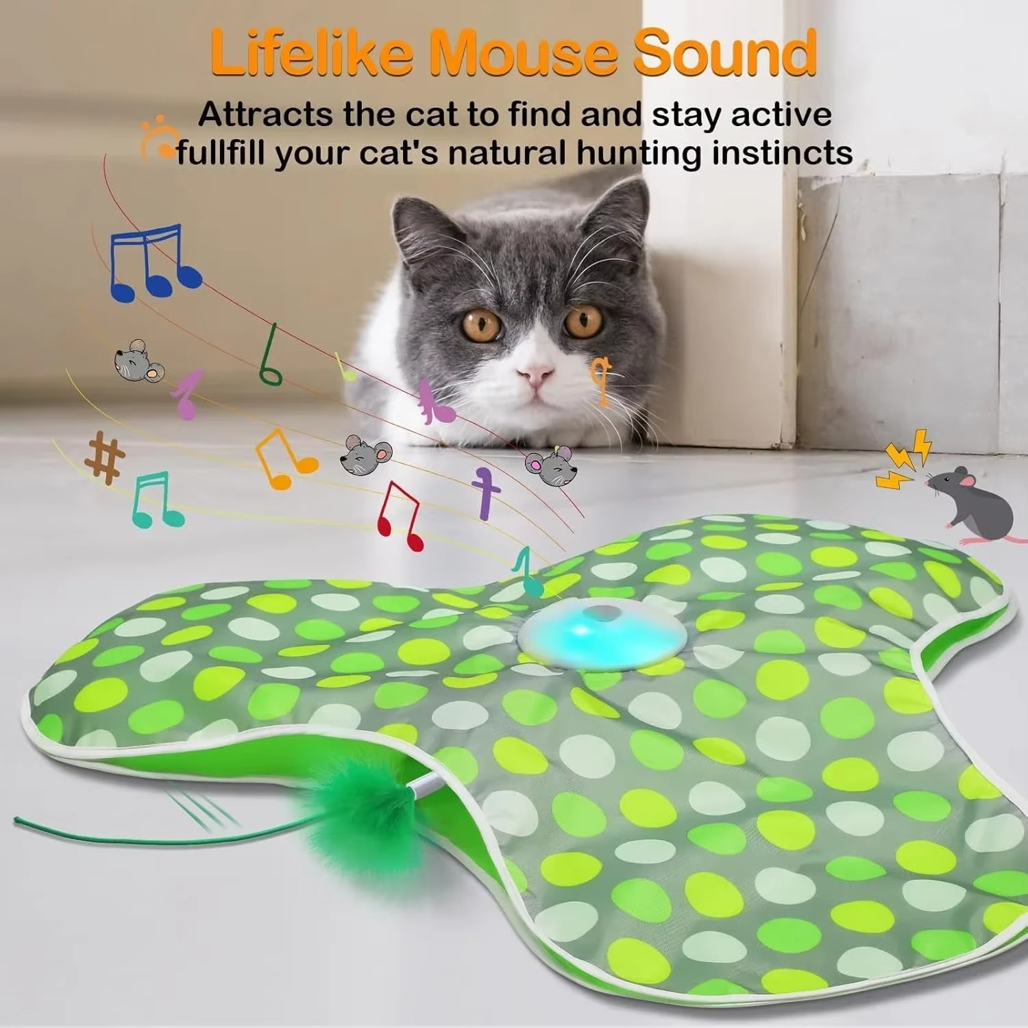 Jouet Interactif Rechargeable pour Chat avec Plume et Son de Souris thumbnail 3