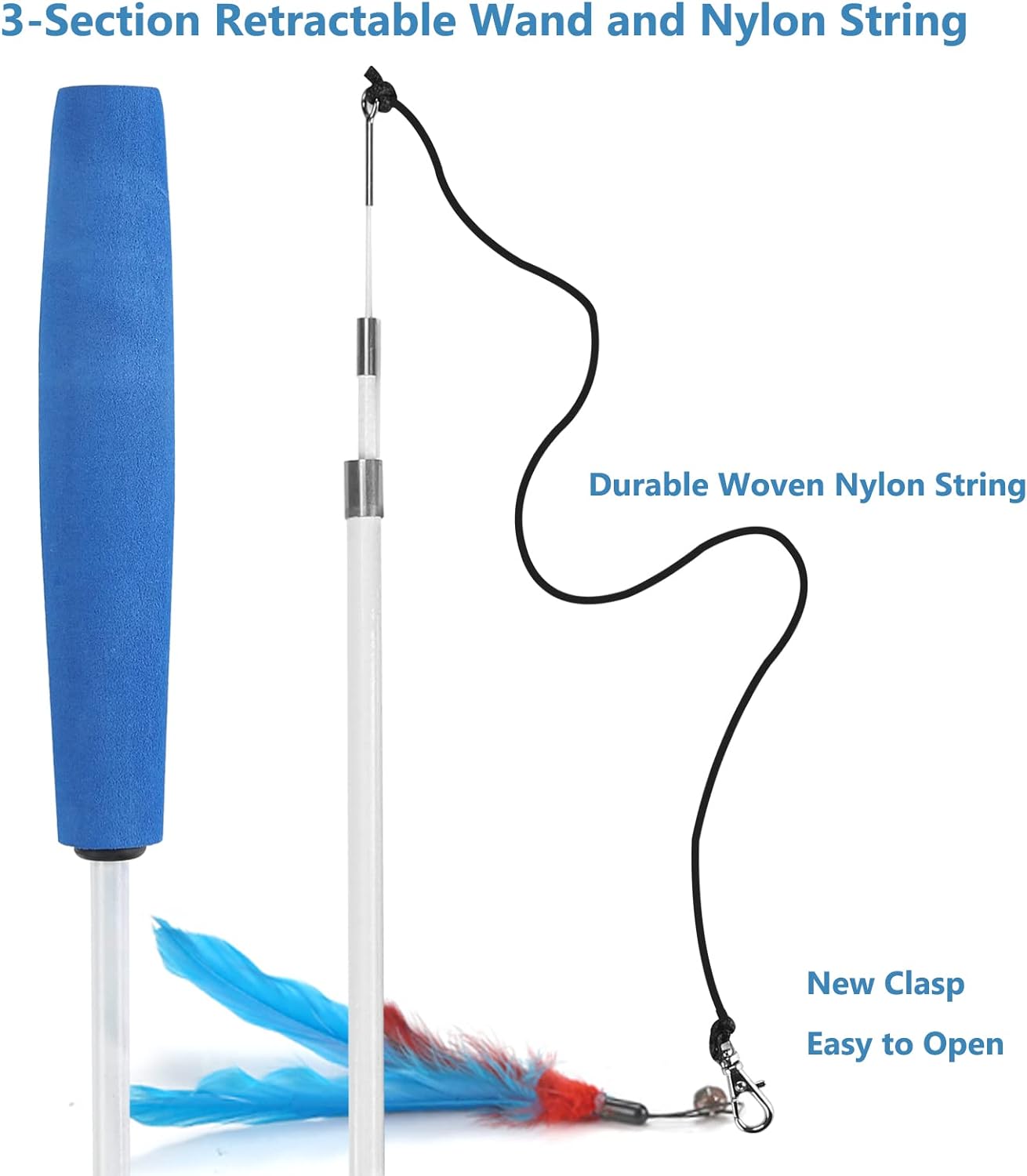 Jouet interactif pour chat avec tige télescopique et 3 plumes thumbnail 2