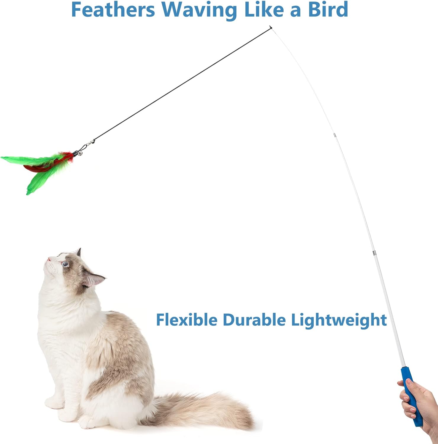 Jouet interactif pour chat avec tige télescopique et 3 plumes thumbnail 4