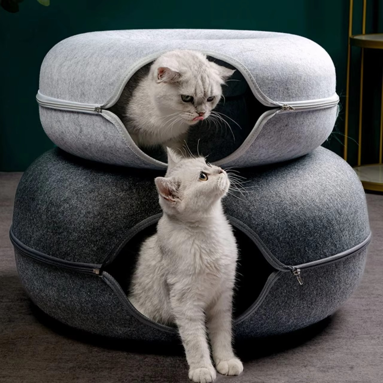 Lit tunnel pour chat – Niche en forme de donut résistante aux rayures, pliable et lavable thumbnail 2