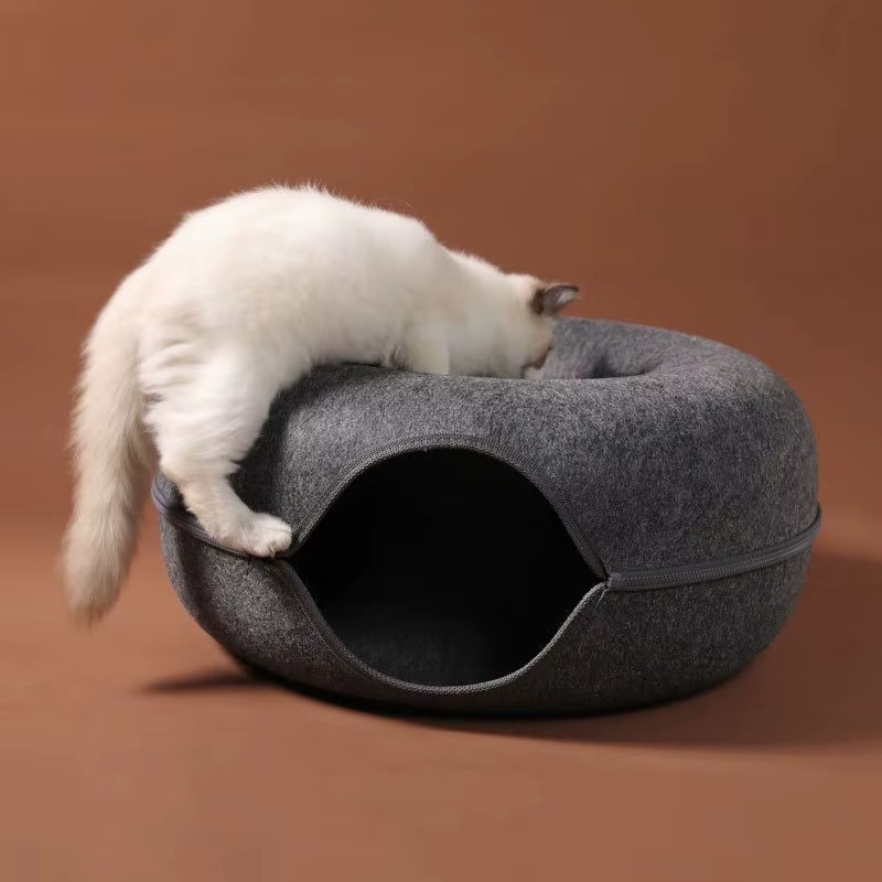 Lit tunnel pour chat – Niche en forme de donut résistante aux rayures, pliable et lavable thumbnail 3