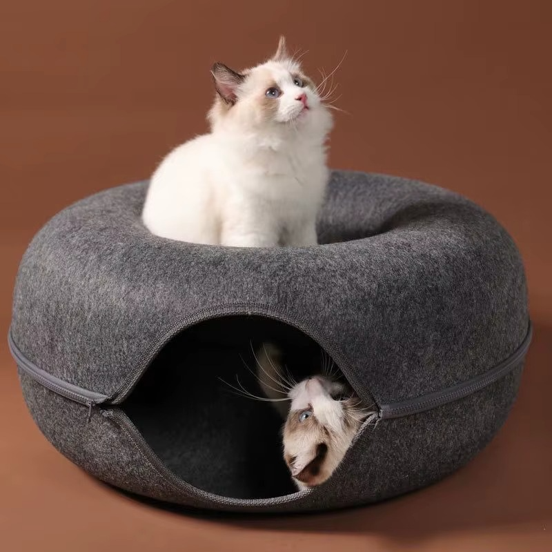 Lit tunnel pour chat – Niche en forme de donut résistante aux rayures, pliable et lavable thumbnail 4